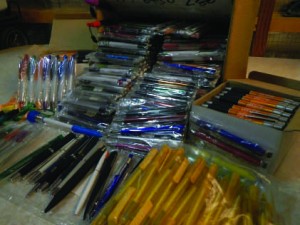 We could only gasp and smile when we opened cardboard boxes full of wonderfully varied and colourful pens. Having already distributed pens previously donated by Rotary to school students we know how happy this gift will make them.